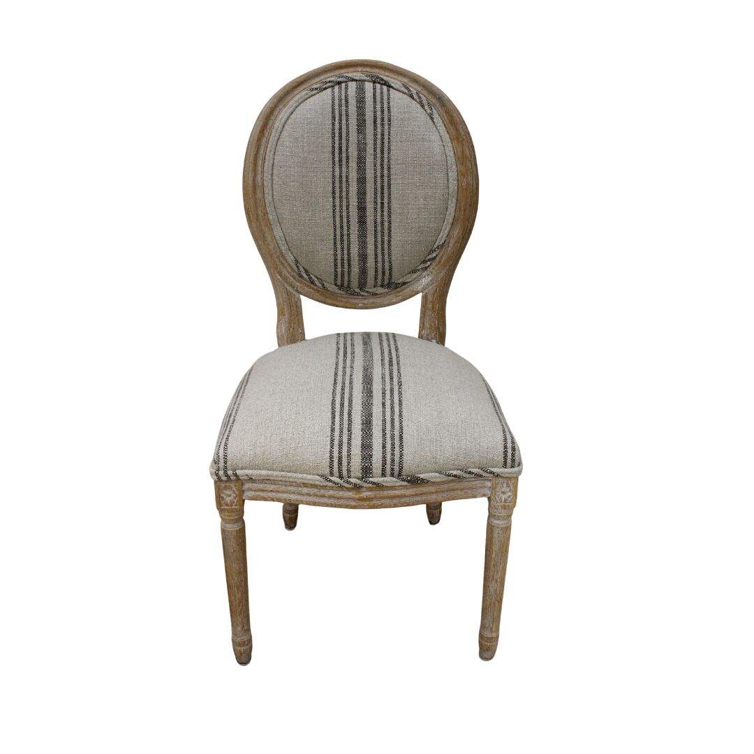Oval back chair with "flour sack" fabric