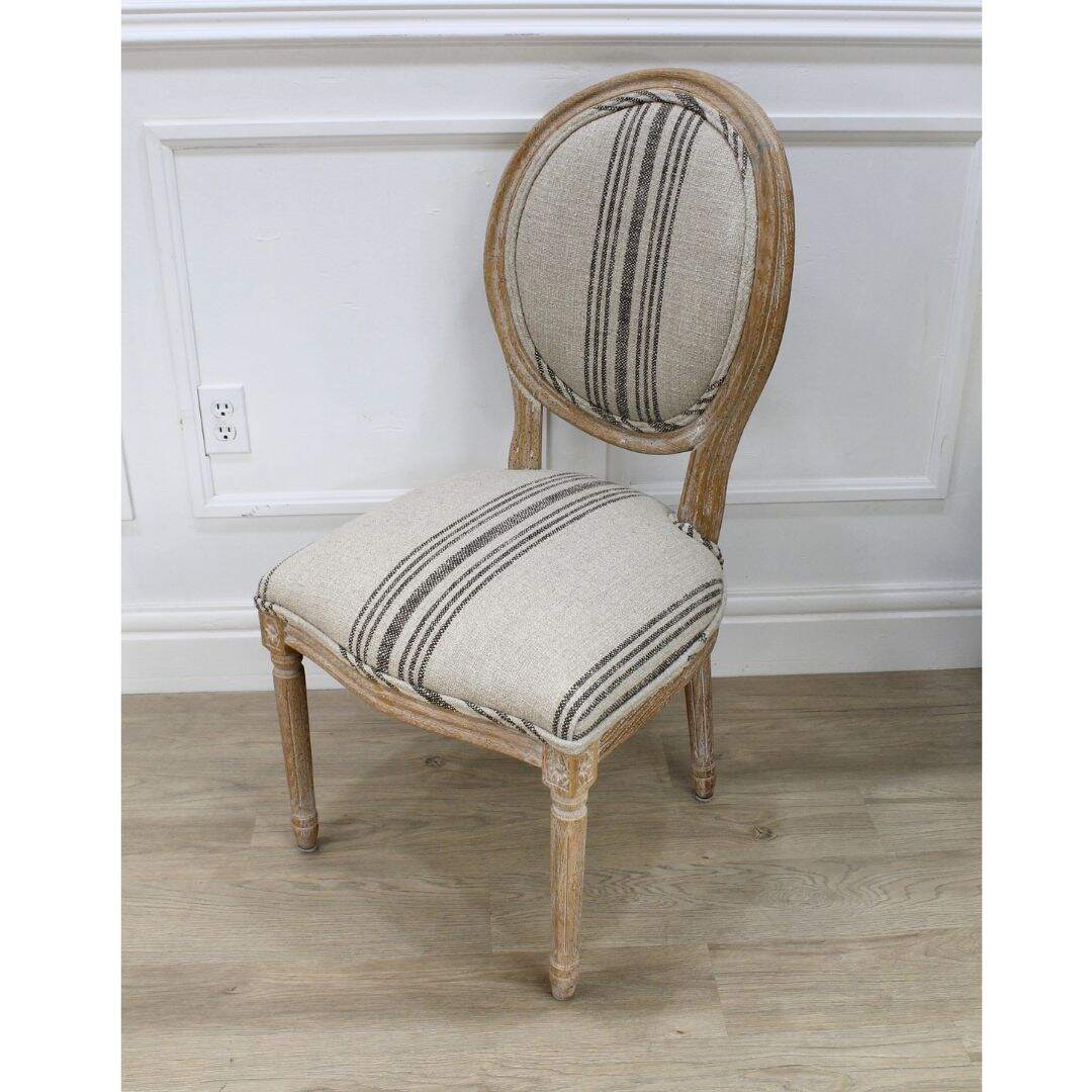 Oval back chair with "flour sack" fabric