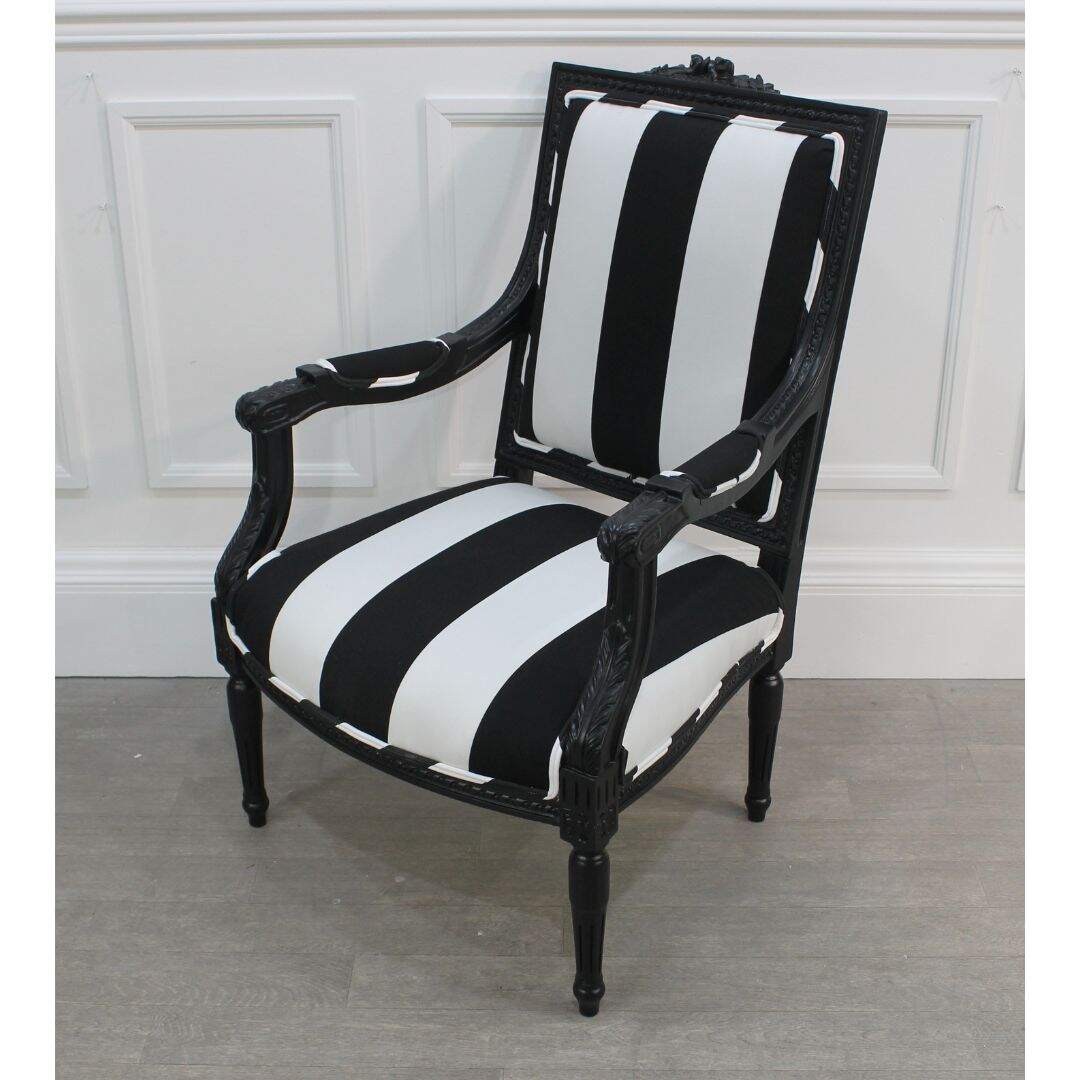 Pair of black and white striped chairs