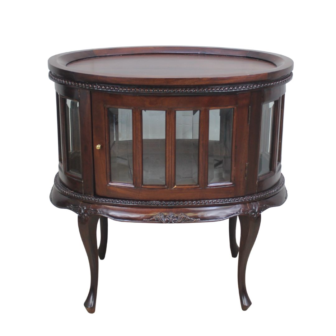 Oval tea serving cabinet with tray top