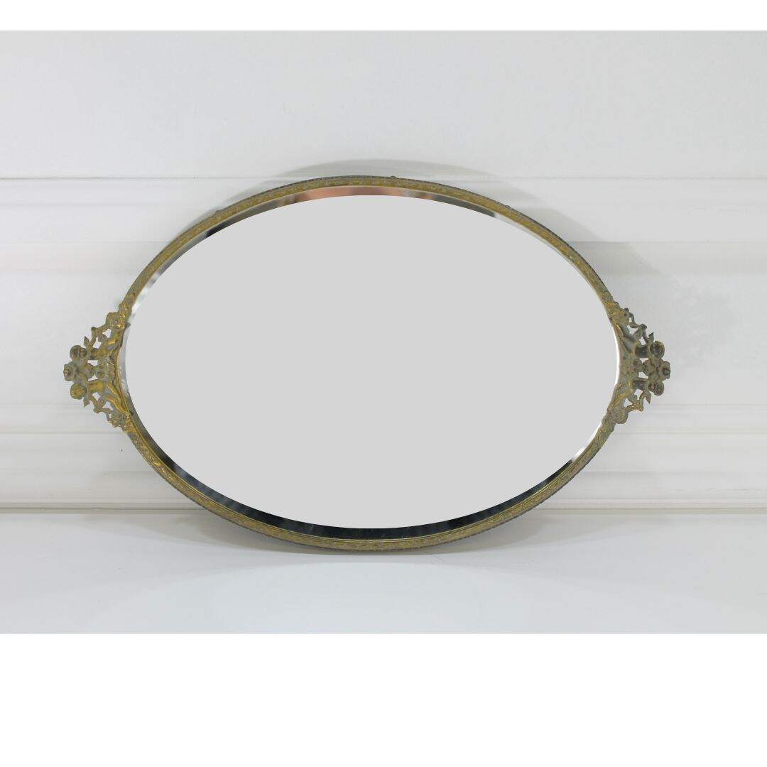 oval vanity tray with gold rim