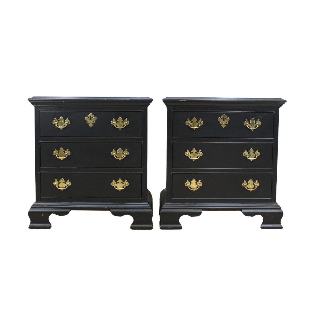 Pair of black 3 drawer night tables, unpainted