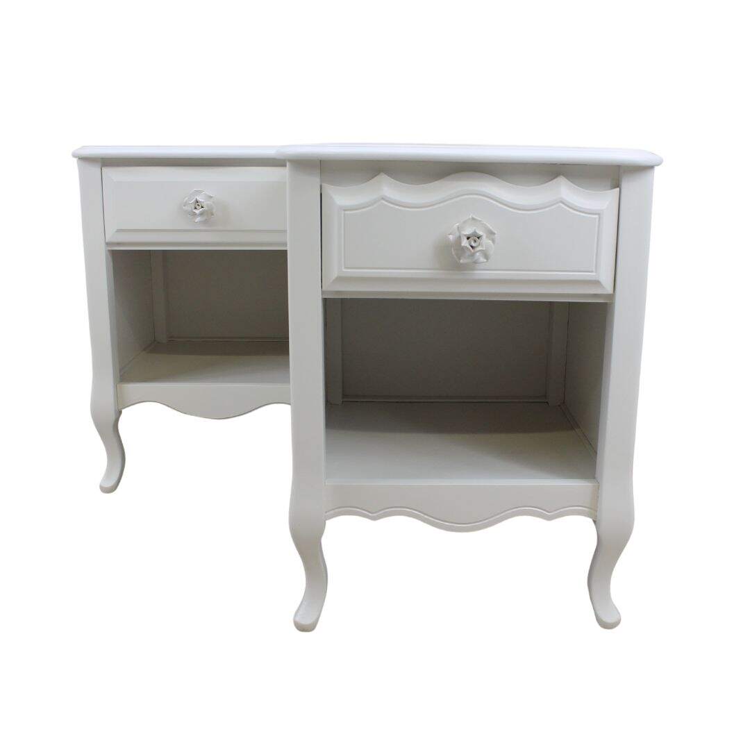 Pair of French provincial night tables with drawer and cubby