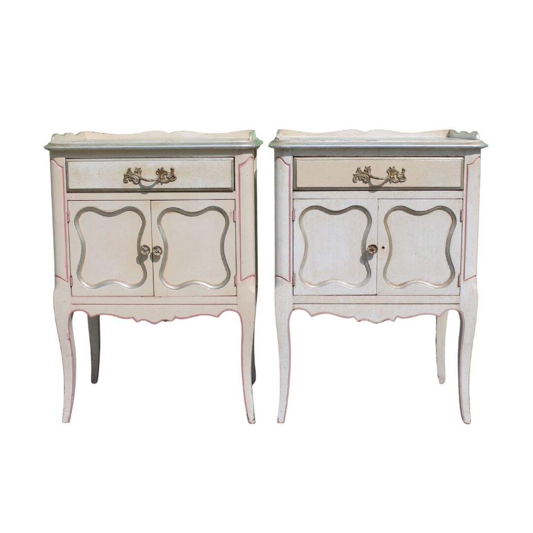Pair of French provincial night tables, cream and pink