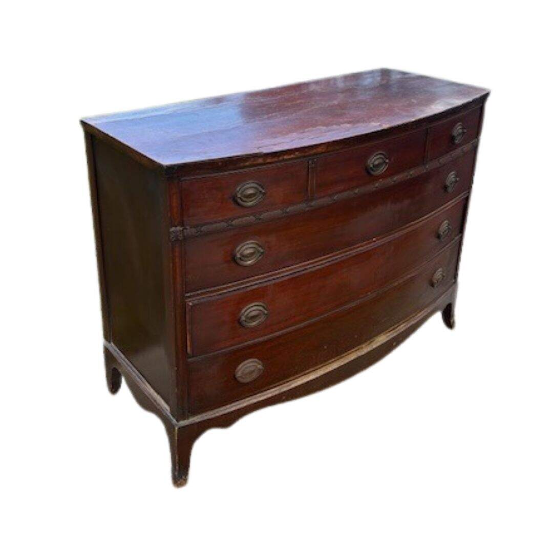 handsome bow front dresser, unpainted