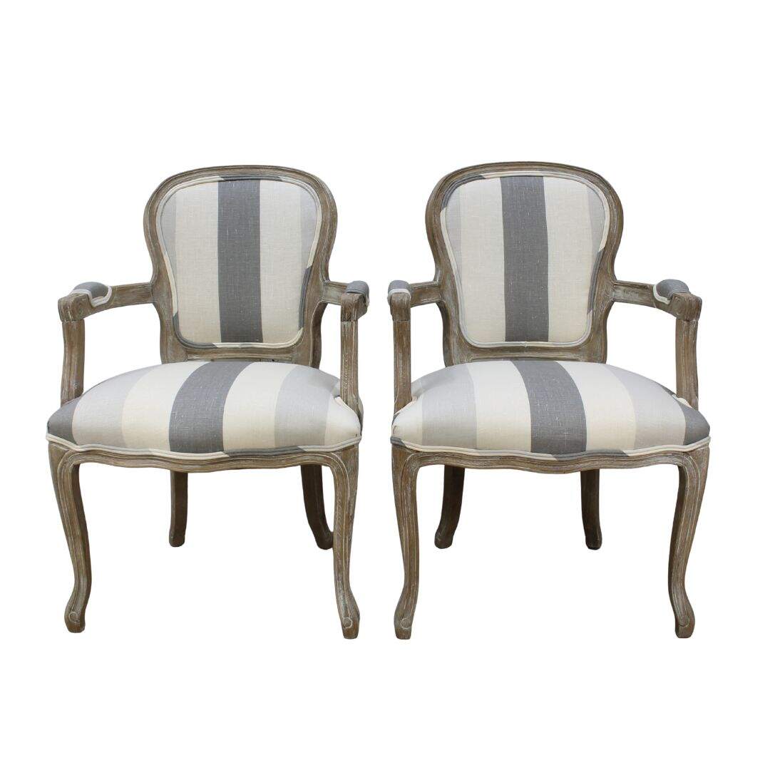 pair bergere chairs with striped linen