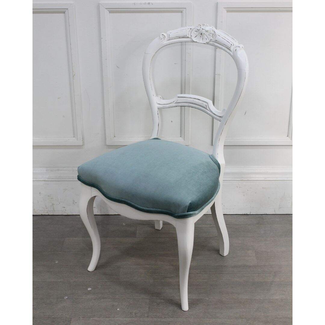 Pair of boudoir chairs with blue velvet seats