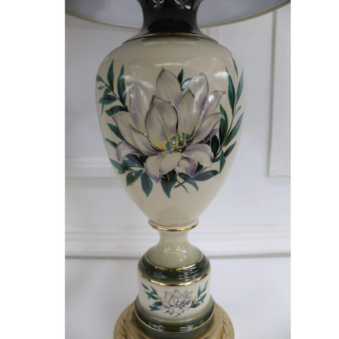 pair of ceramic lamps with floral hand painting