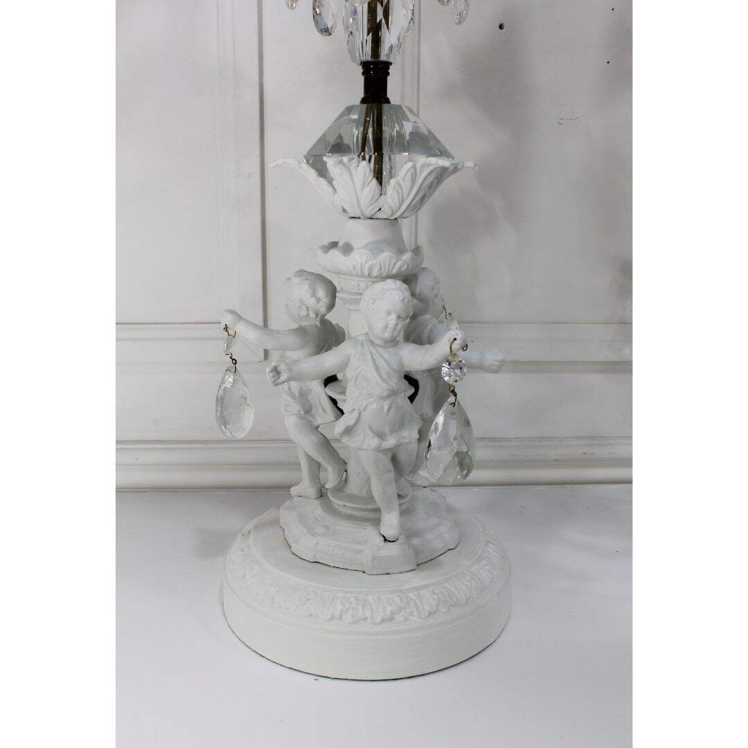 Pair of cherub lamps with crystals