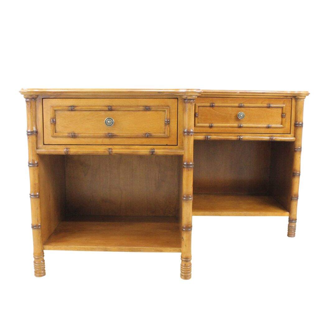 Pair of faux bamboo night tables, unpainted