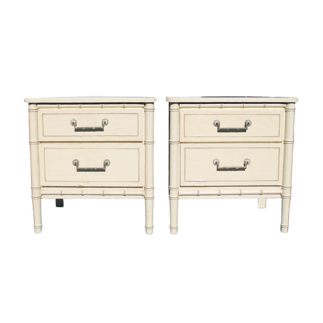 Pair of faux bamboo night tables, unfinished