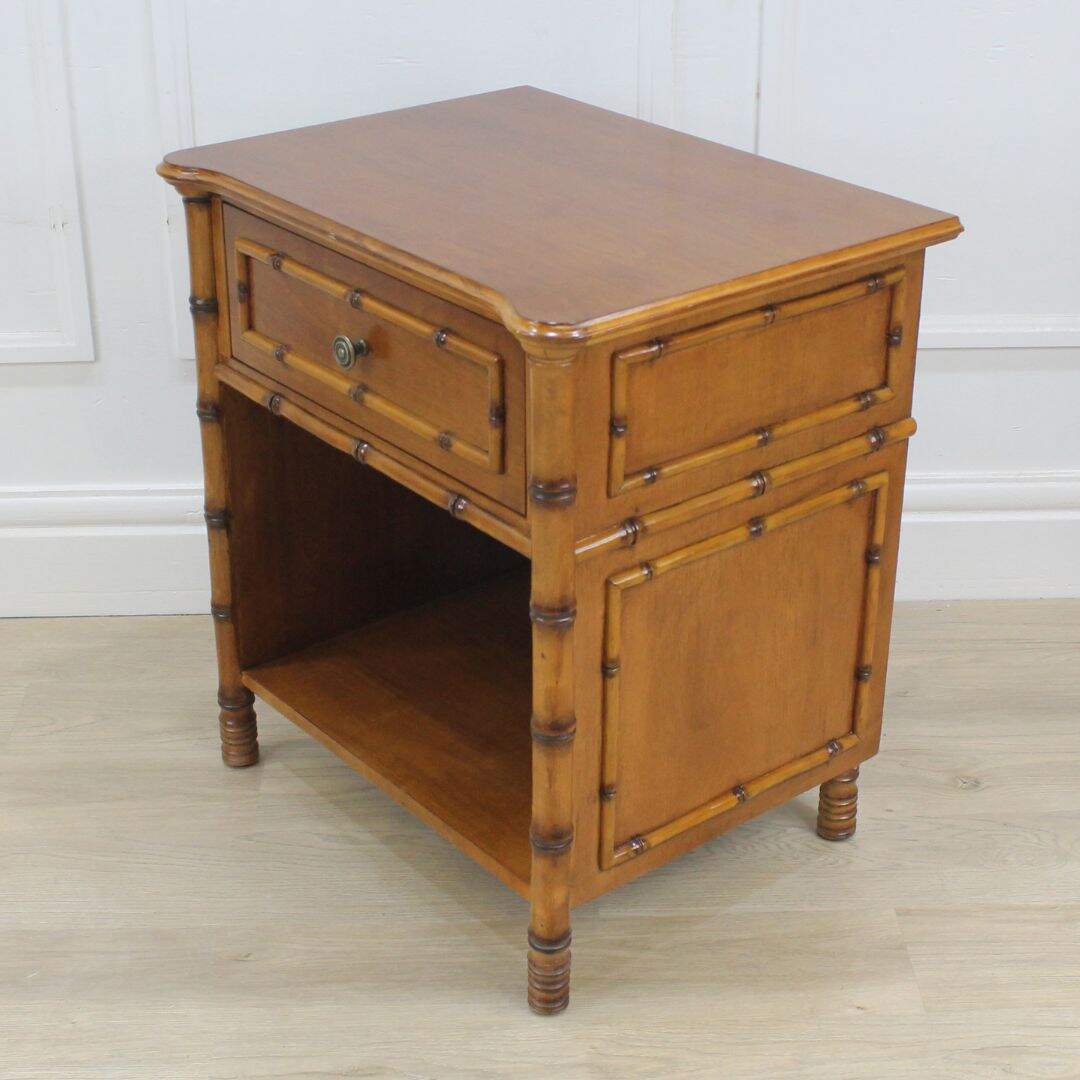 Pair of faux bamboo night tables, unpainted