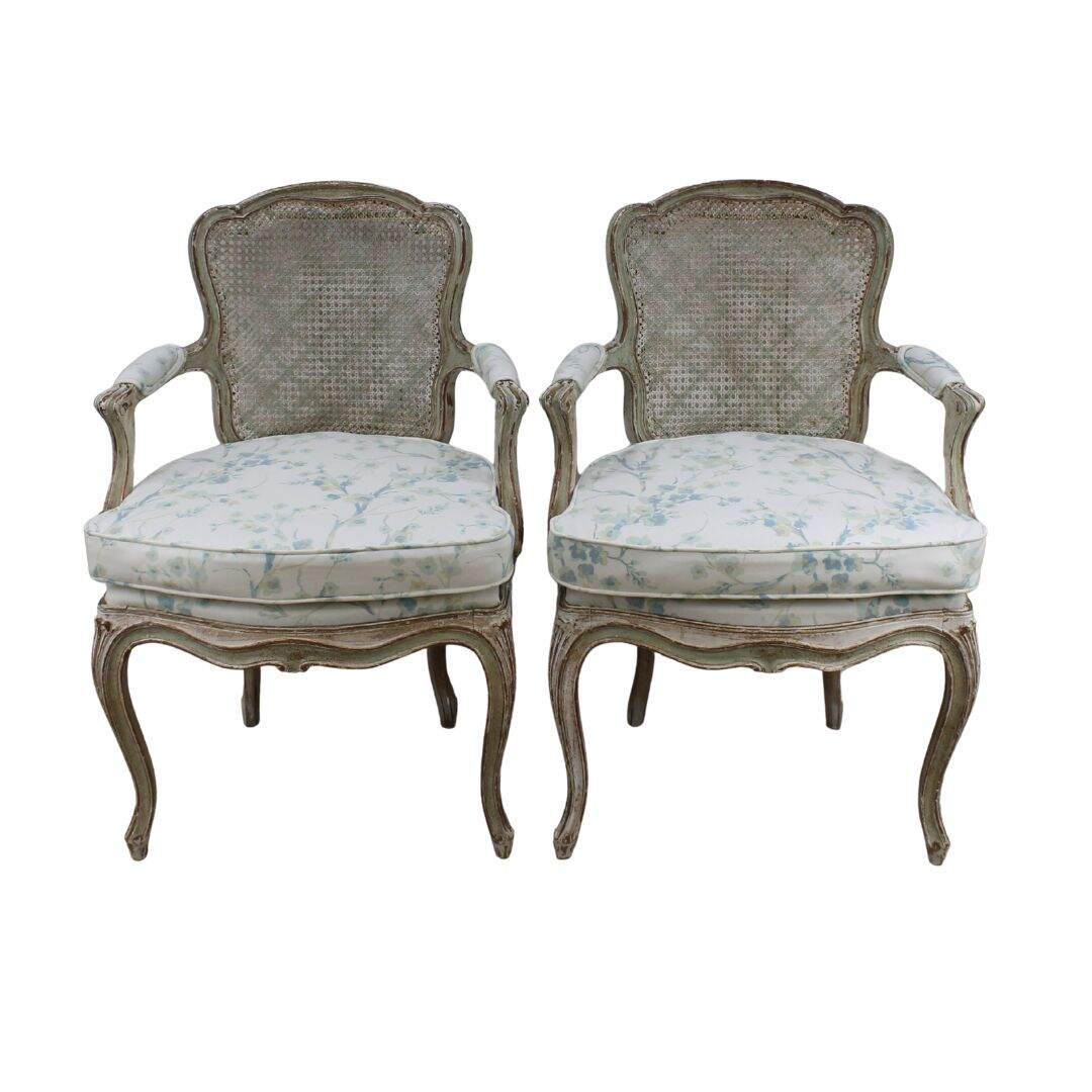 french caned back chair with blossom fabric