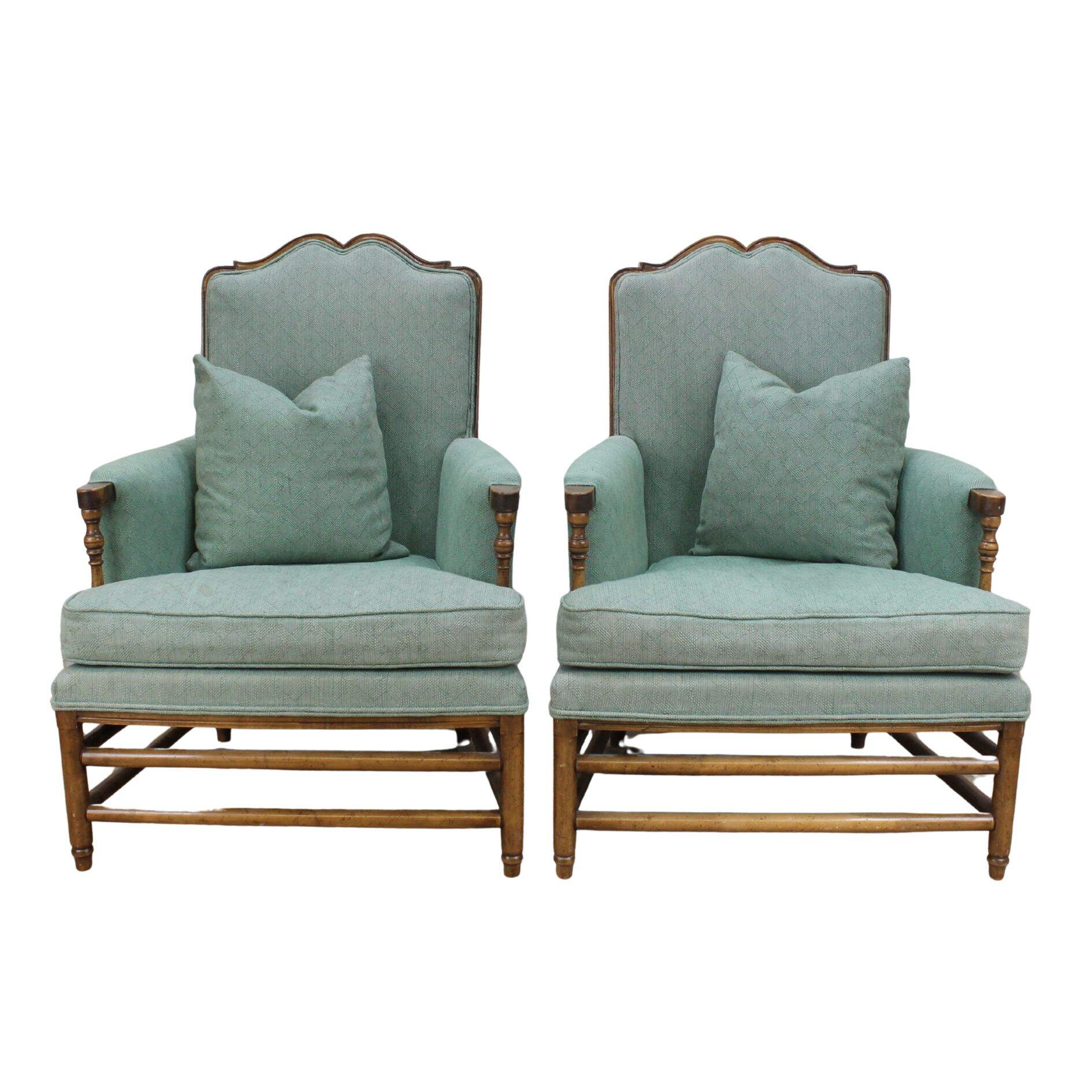 Pair of French country chair with green fabric