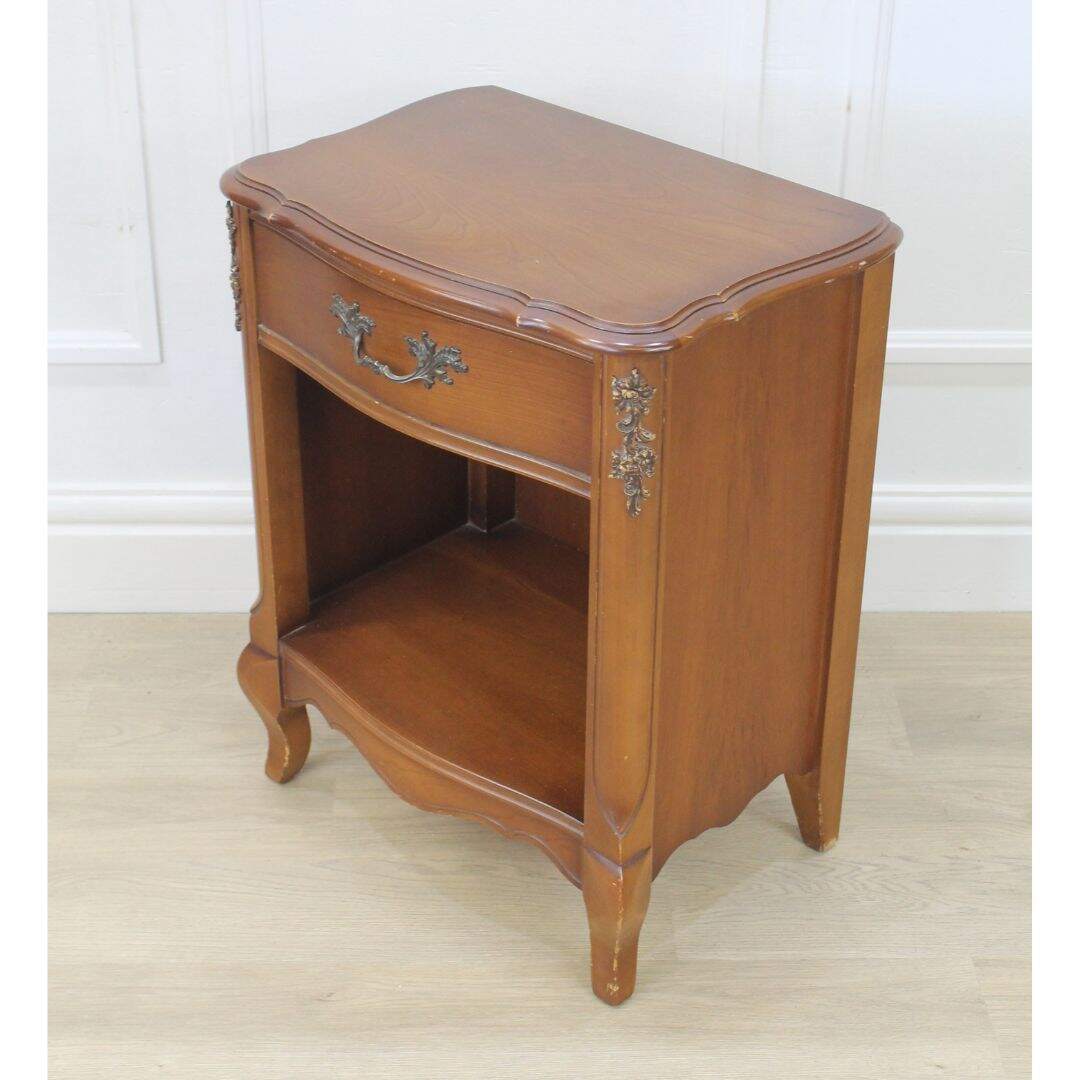 pair of French provincial night tables with drawer and open space, unpainted