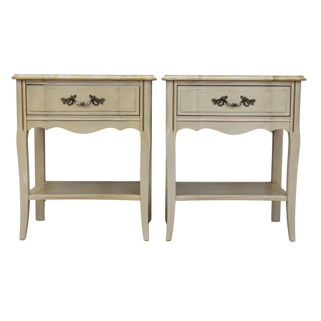 Pair French provincial cream nightstands, unpainted