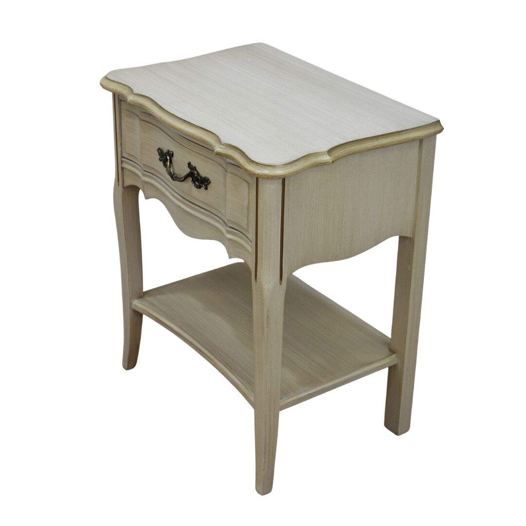 Pair French provincial cream nightstands, unpainted