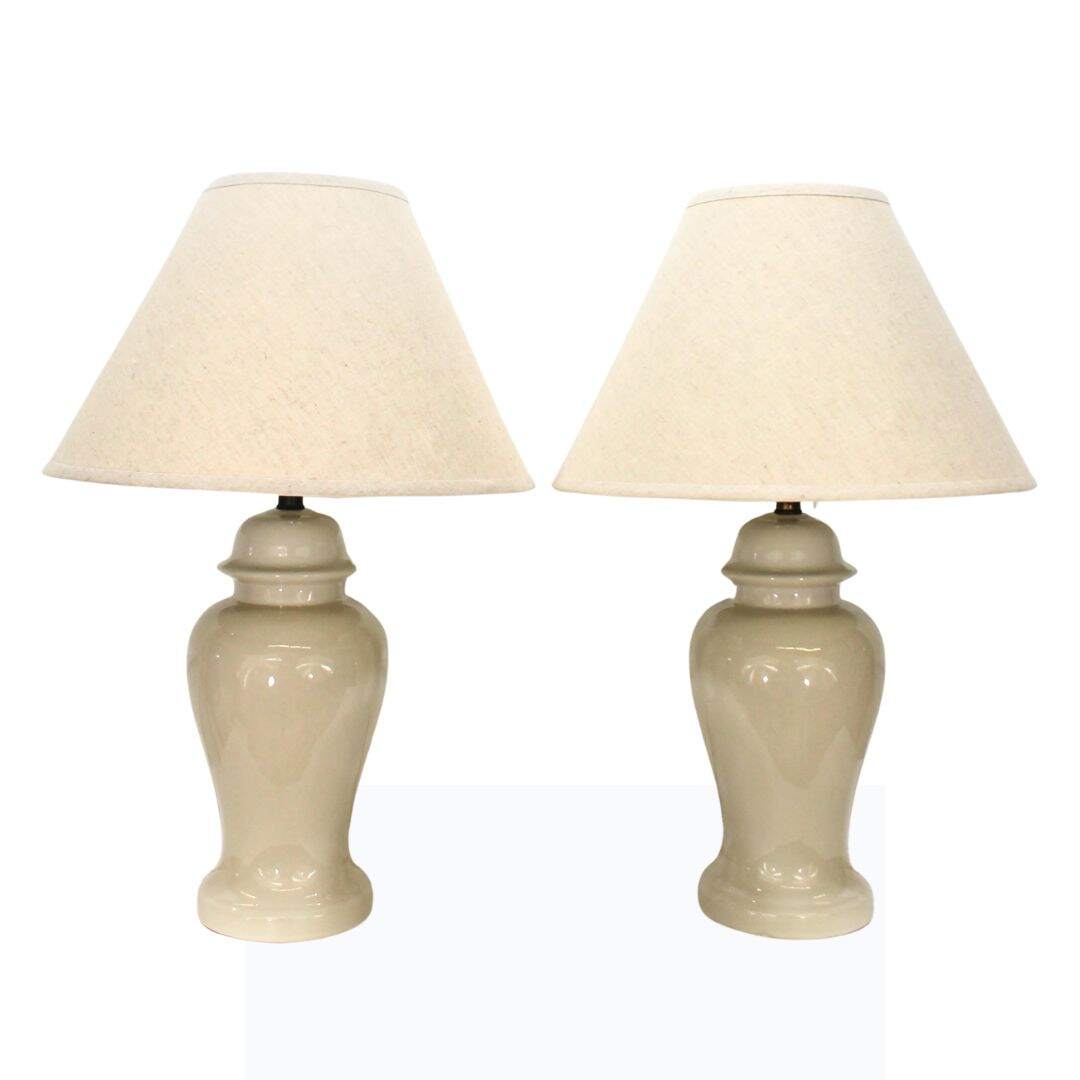 Pair of ivory ceramic temple jar lamps