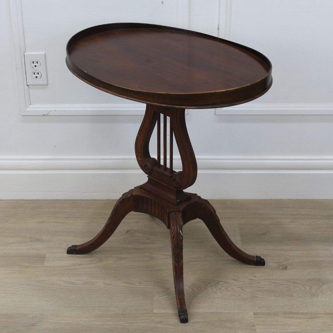 Pair of lyre base side tables, unpainted