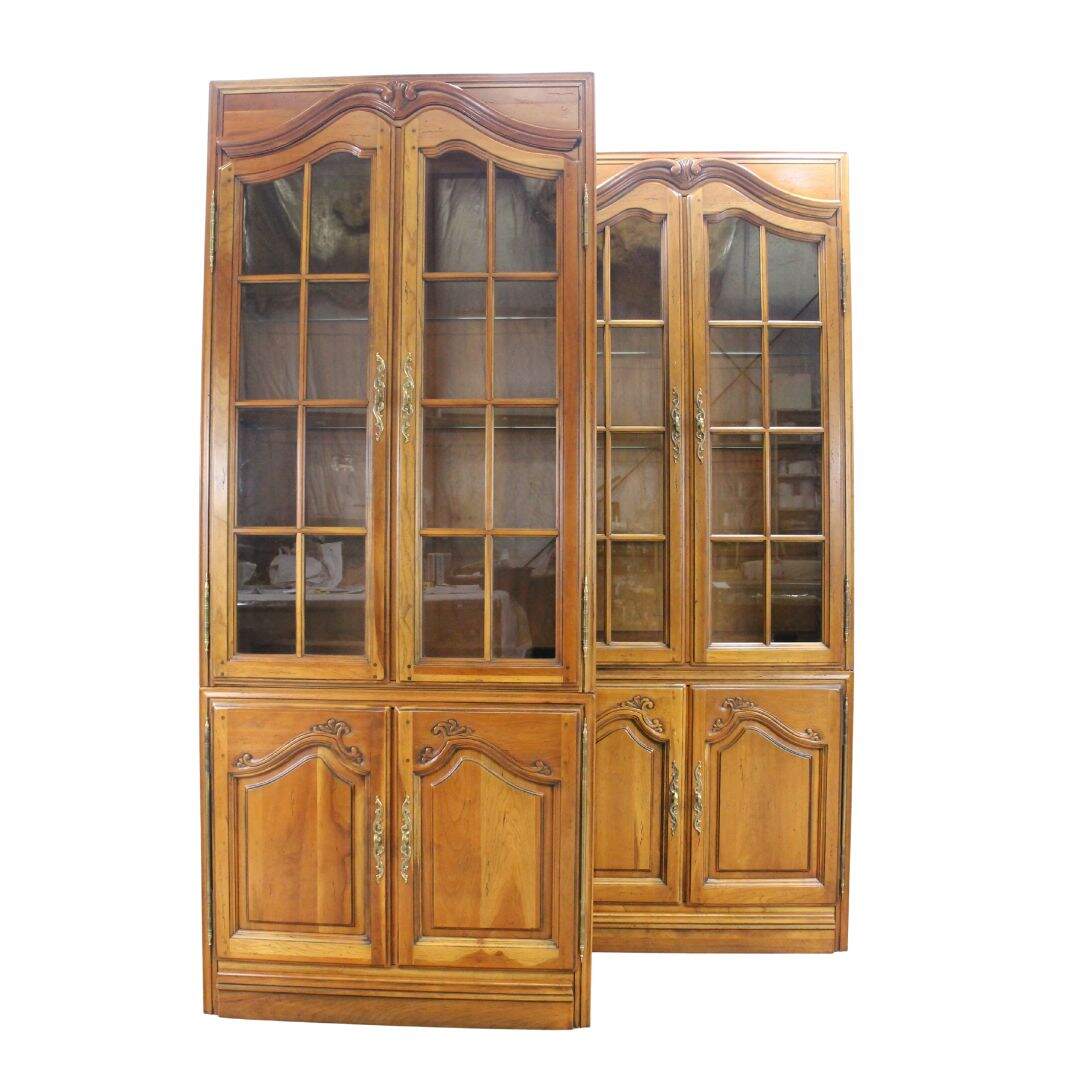 pair solid wood bookcases with glass paned doors