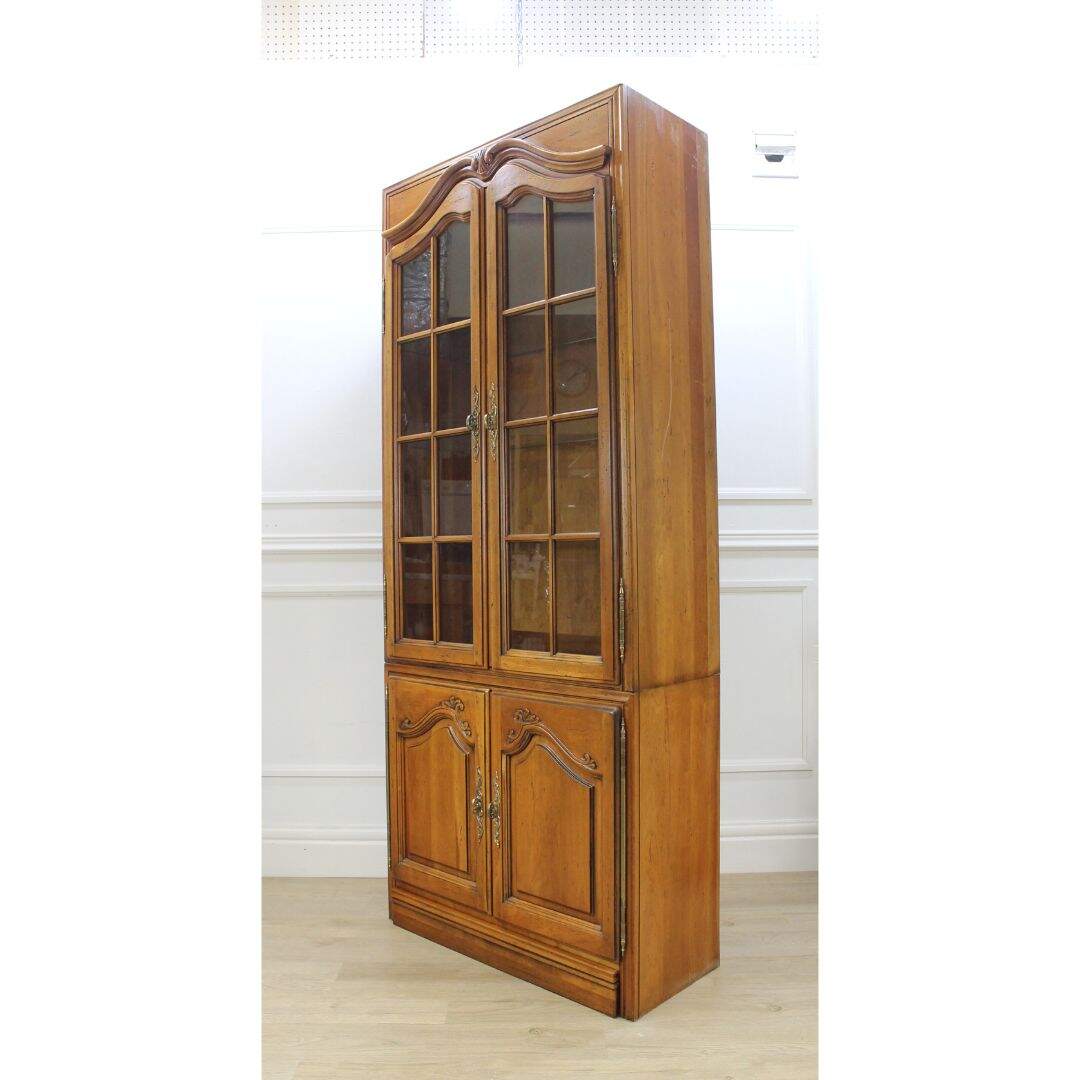 pair solid wood bookcases with glass paned doors