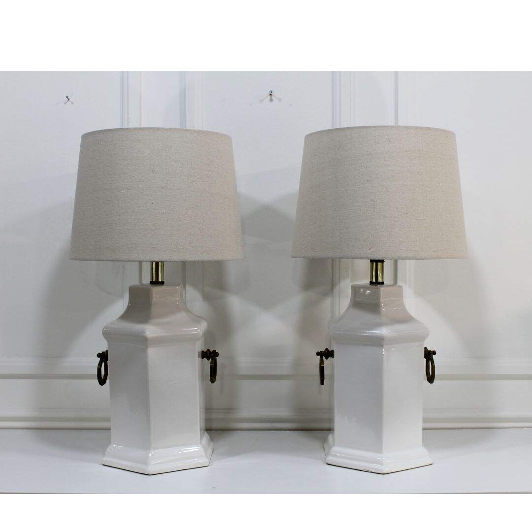 Pair white ceramic lamps