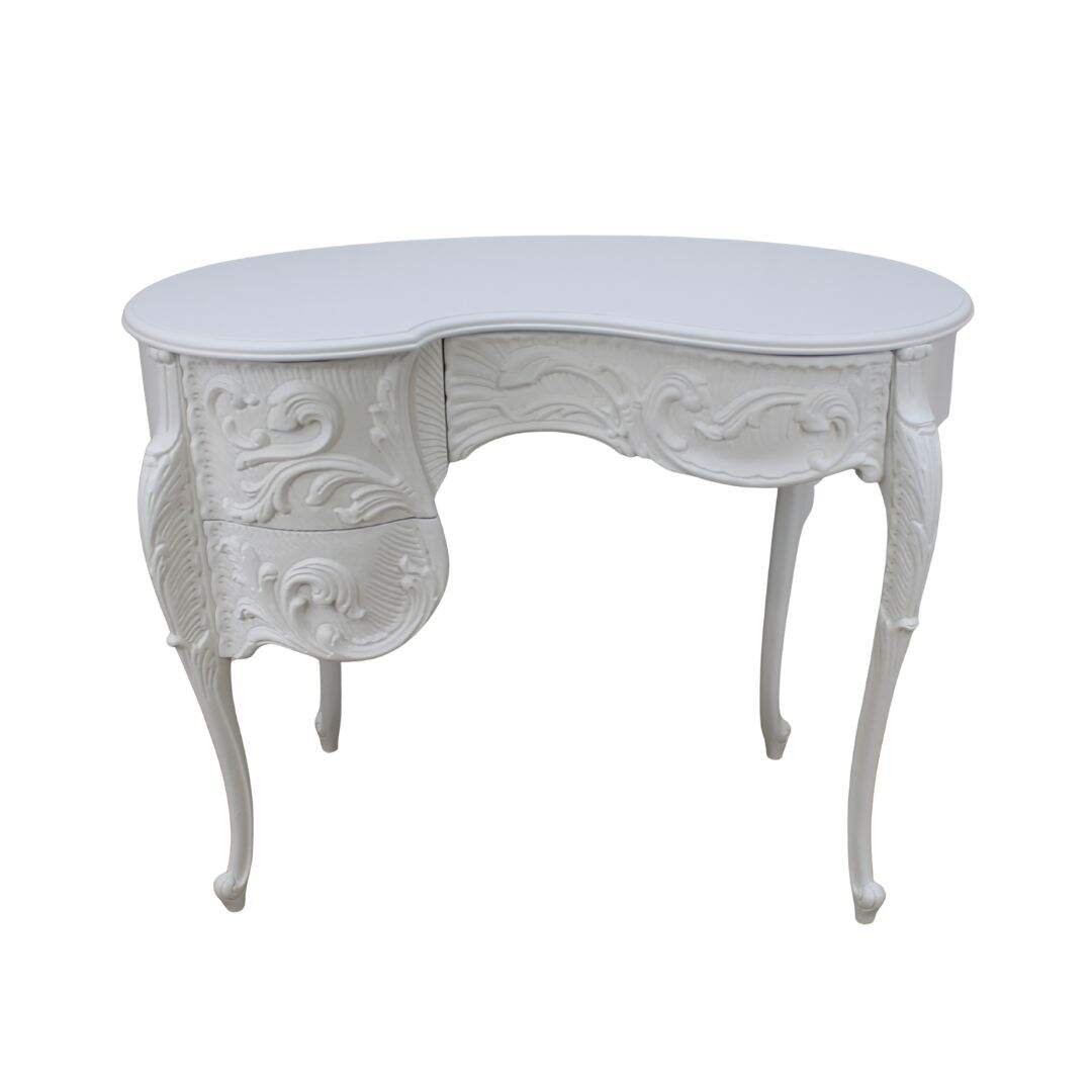 petite kidney shaped vanity with carving
