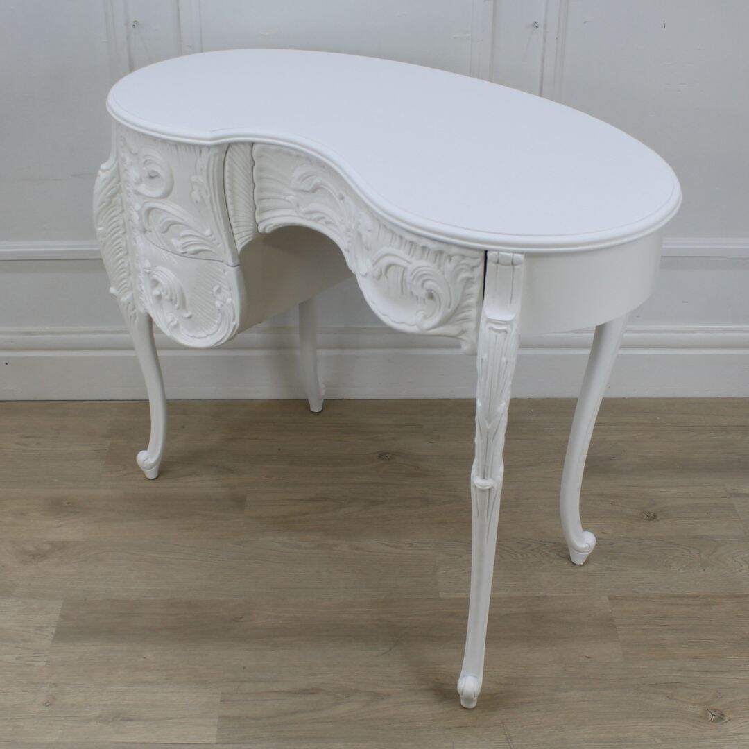 petite kidney shaped vanity with carving