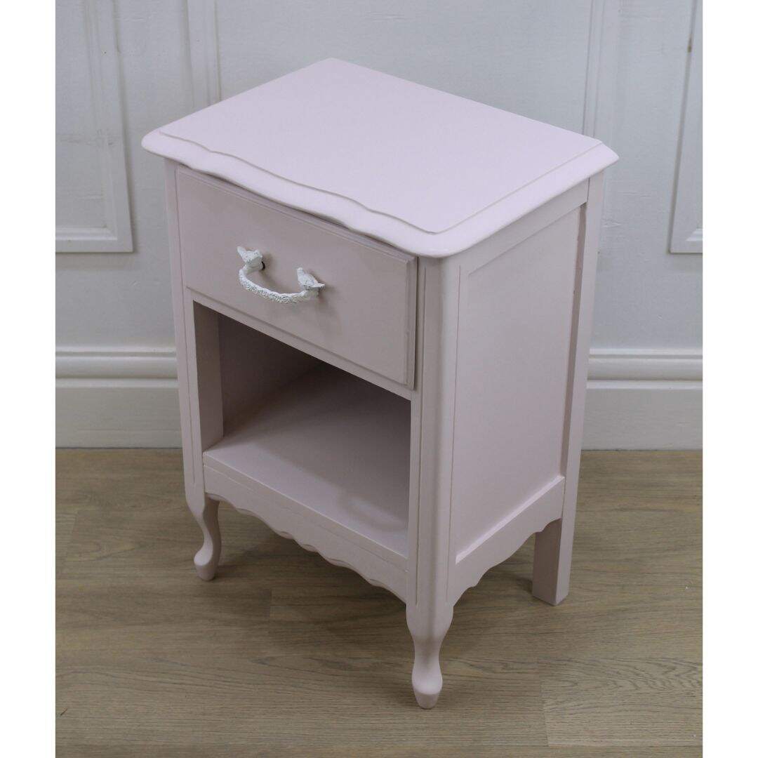 Pink nightstand with bird handle