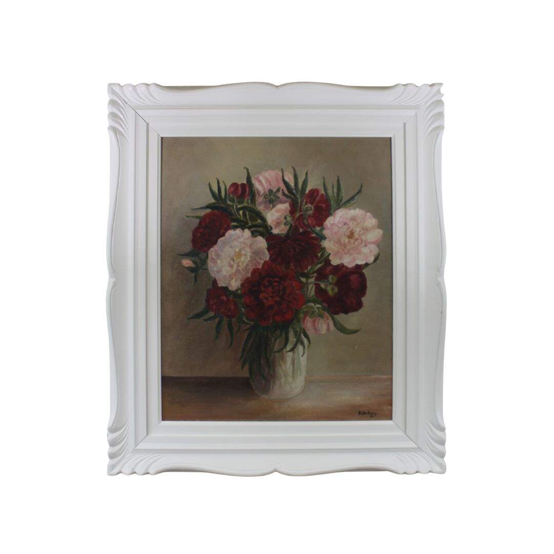 vintage pink and red peonies oil painting