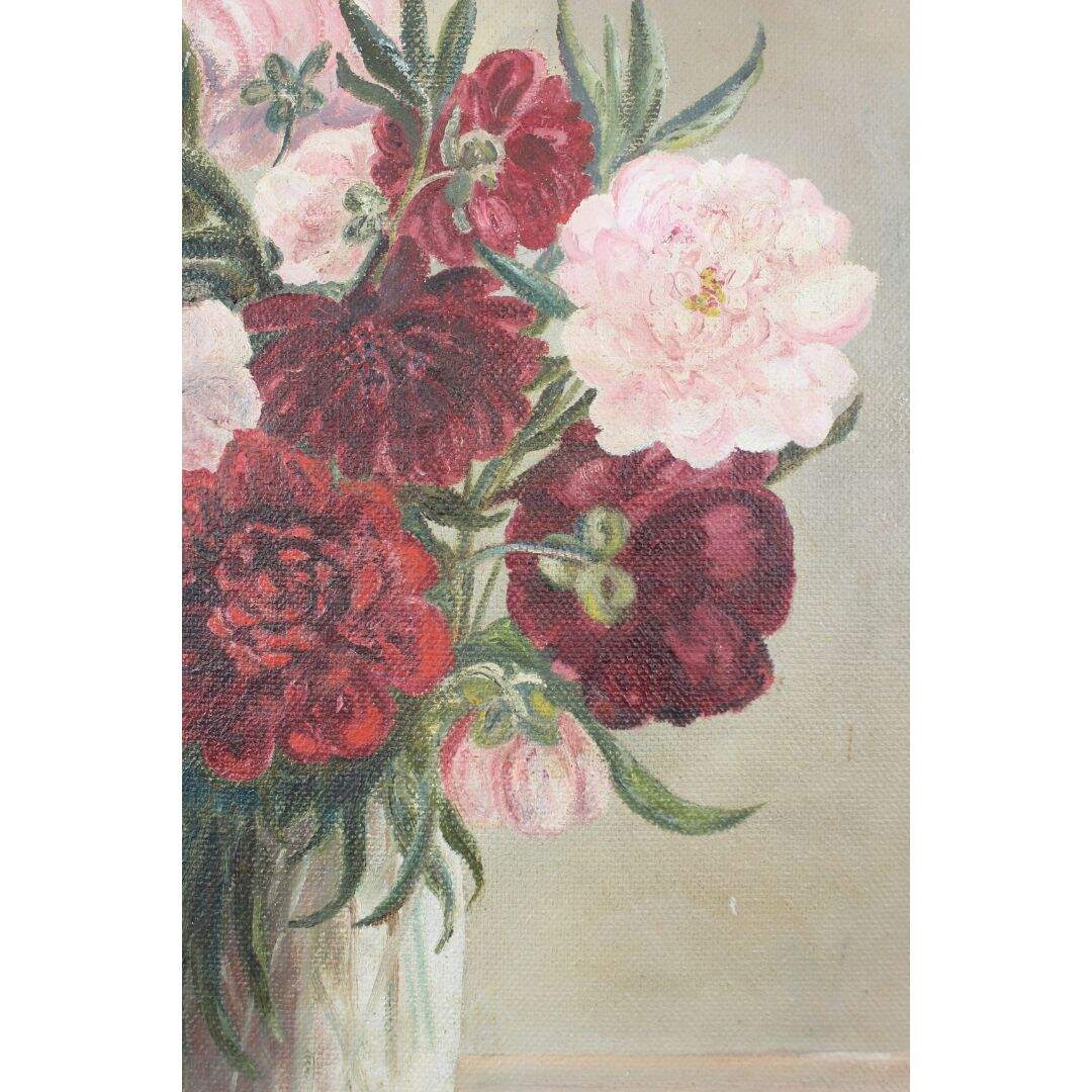 vintage pink and red peonies oil painting