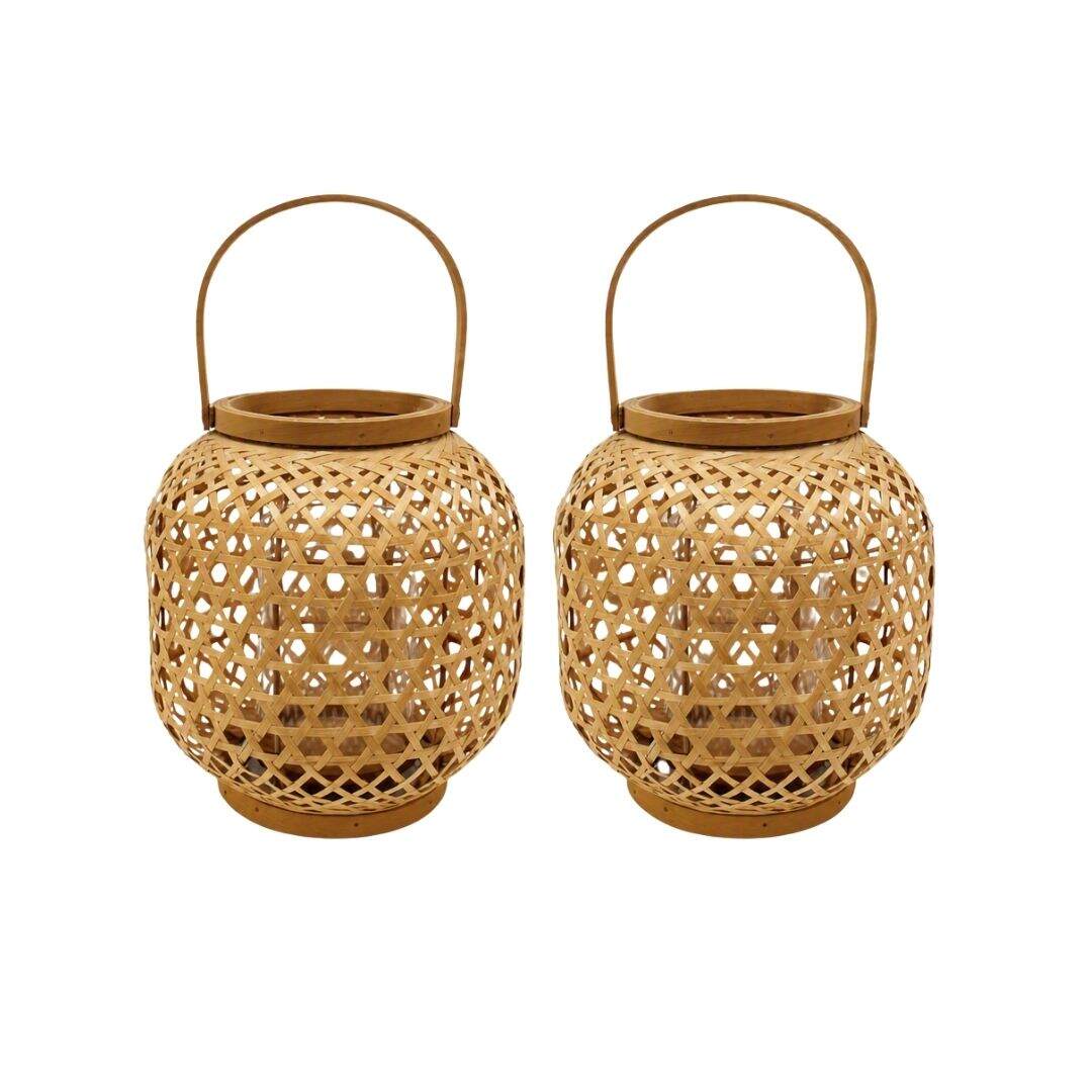 Pair rattan candle lanterns