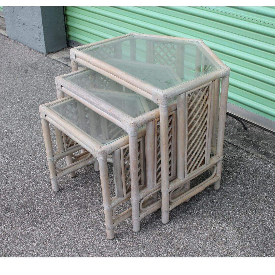 set of 3 rattan nesting tables