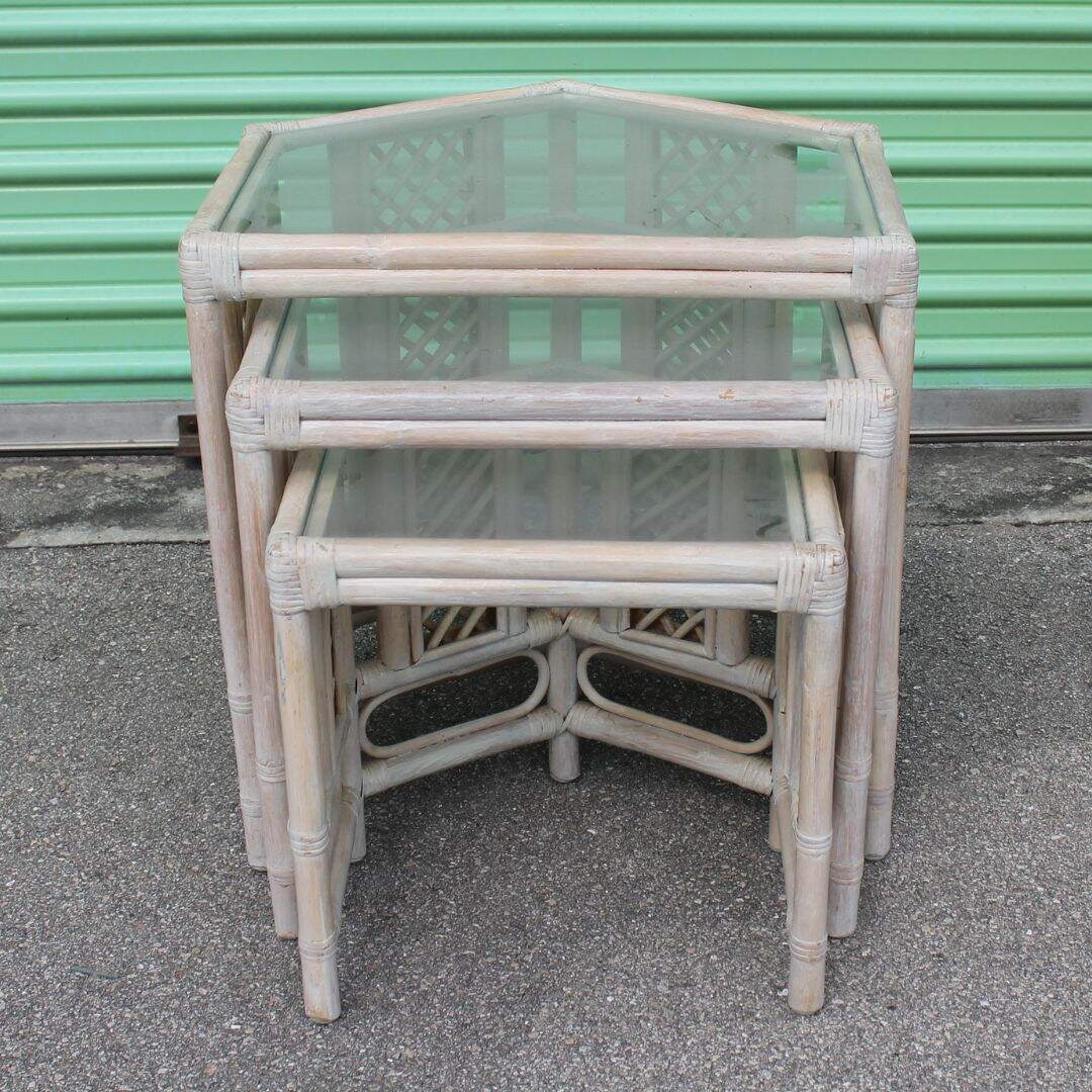 set of 3 rattan nesting tables