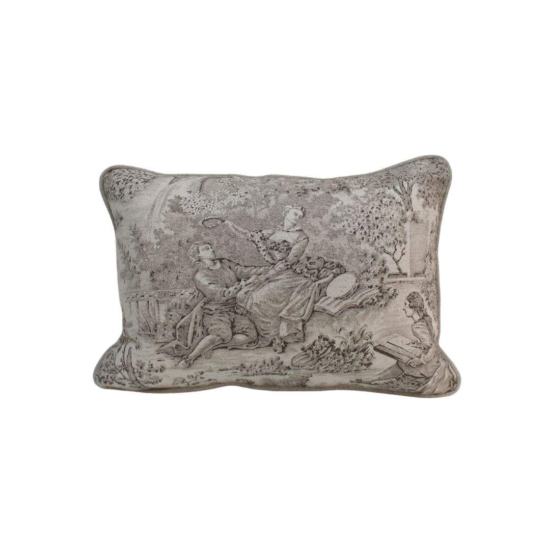 Rectangular beige toile throw pillow