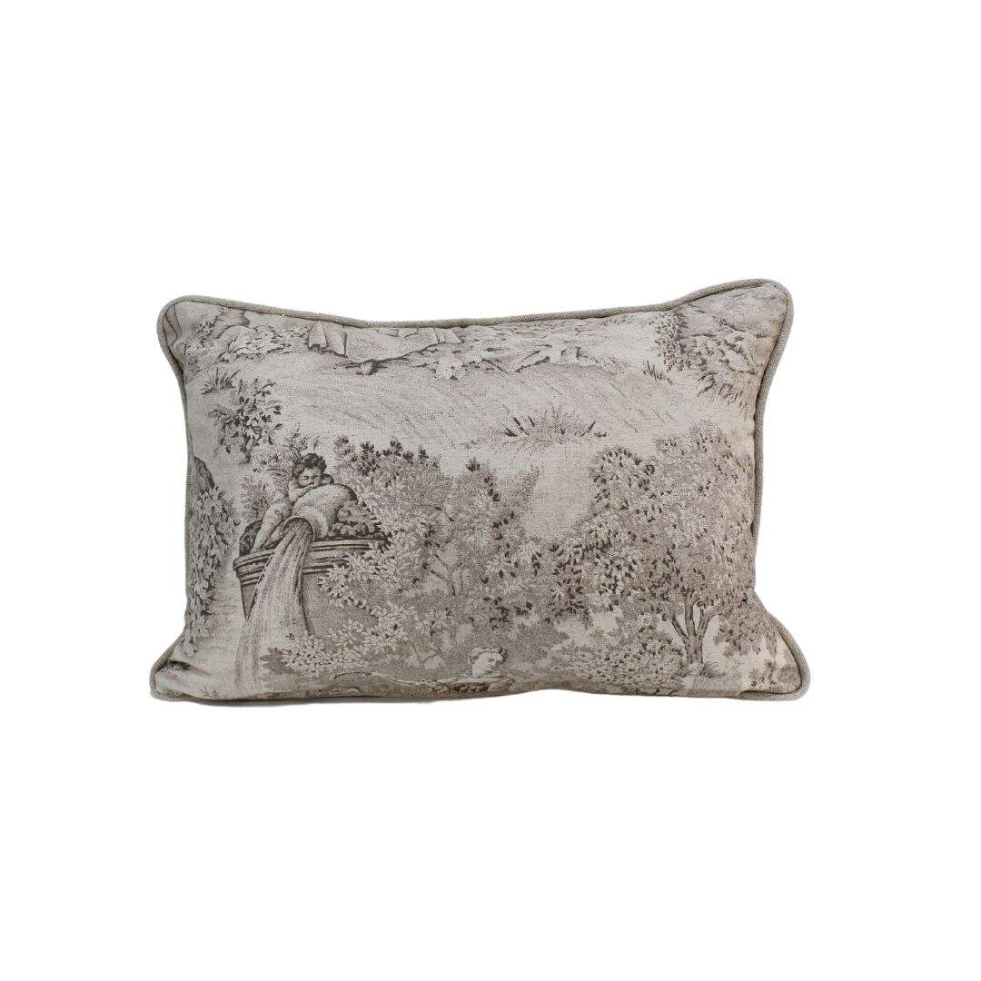 Rectangular beige toile throw pillow