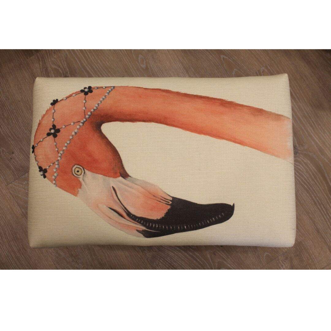 Footstool with flamingo print
