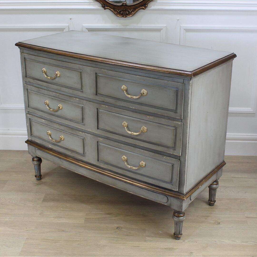 reproduction dresser with grey/gold finish