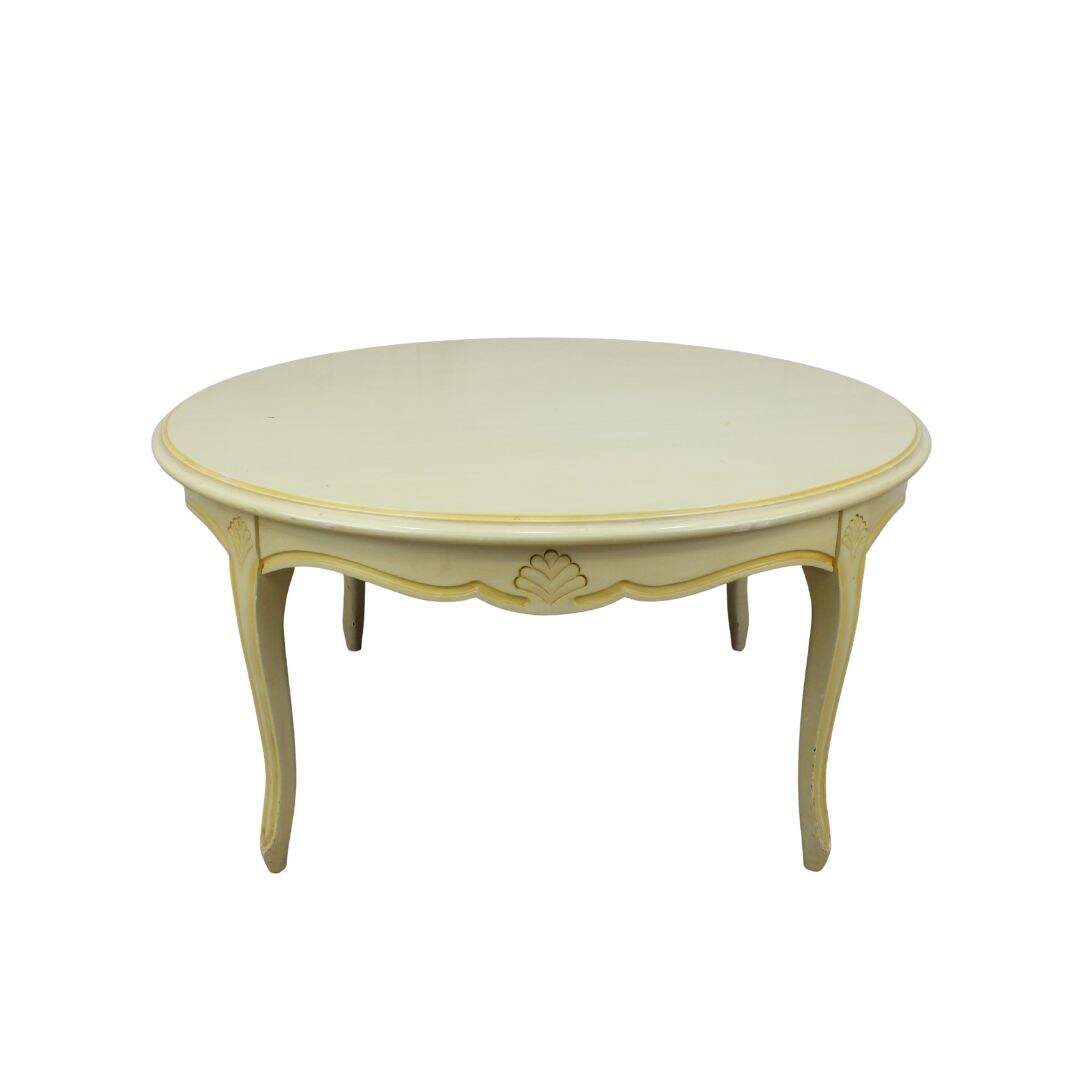 small round french provincial coffee table, unpainted