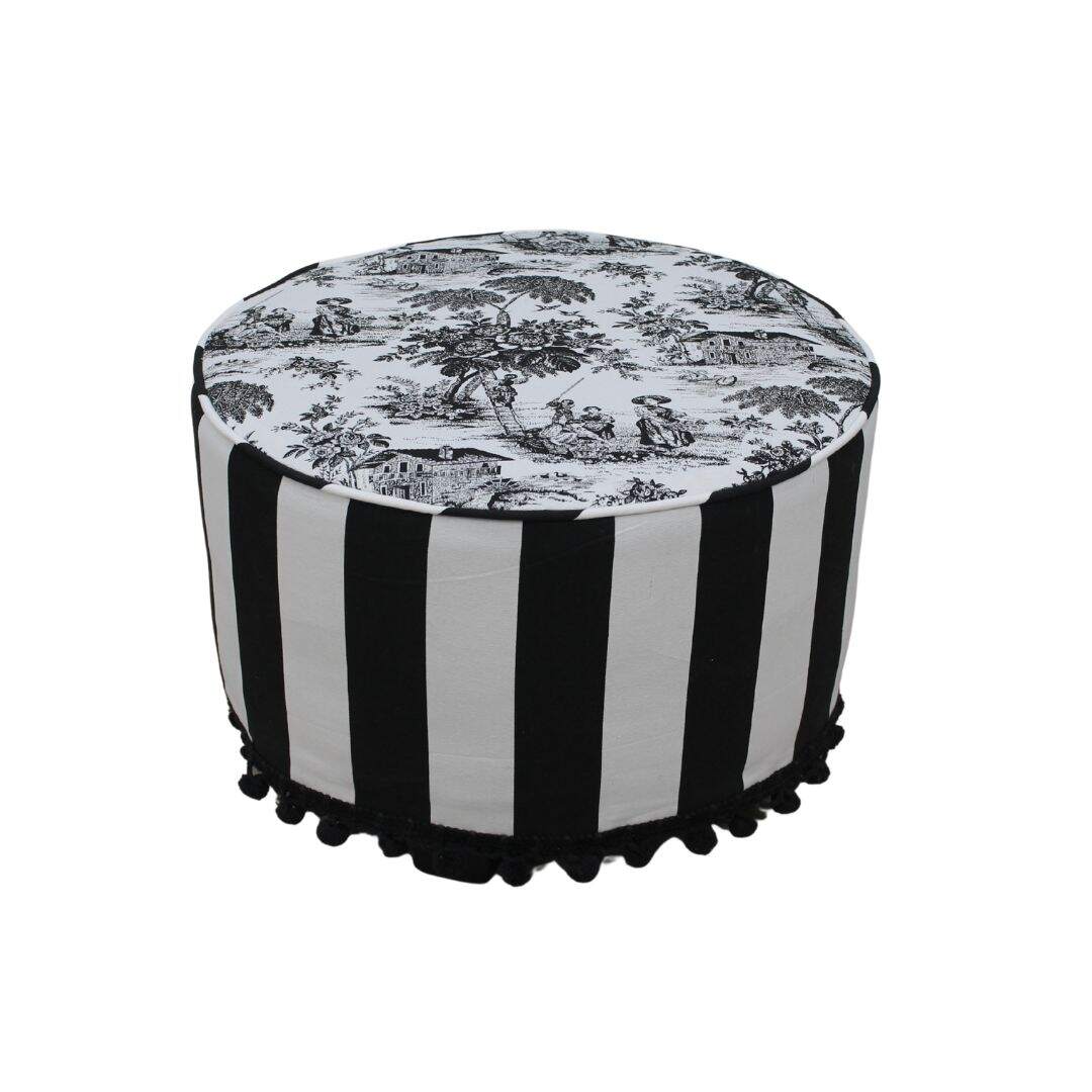 Round stool with toile and stripes