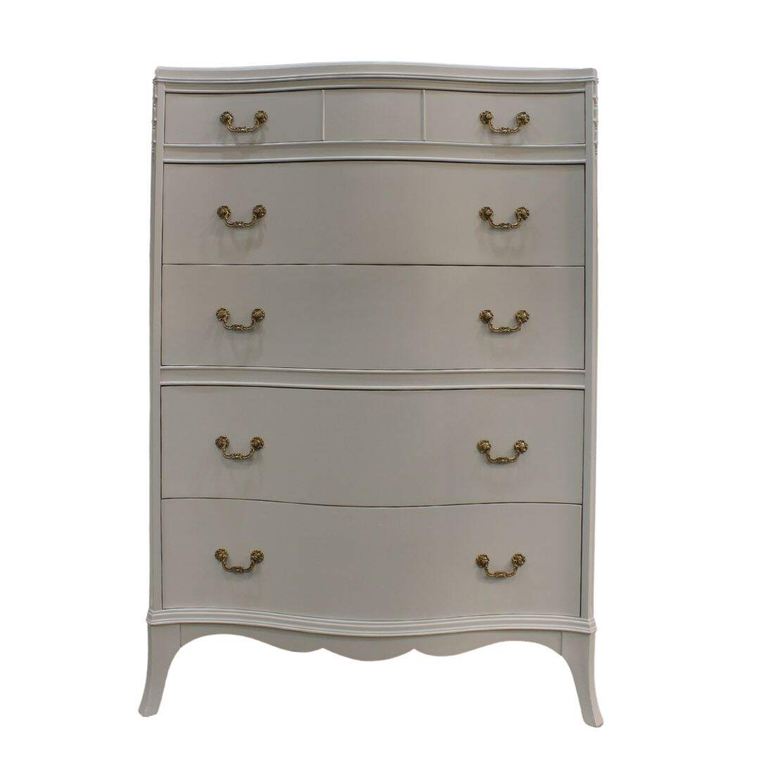 cream serpentine front highboy dresser