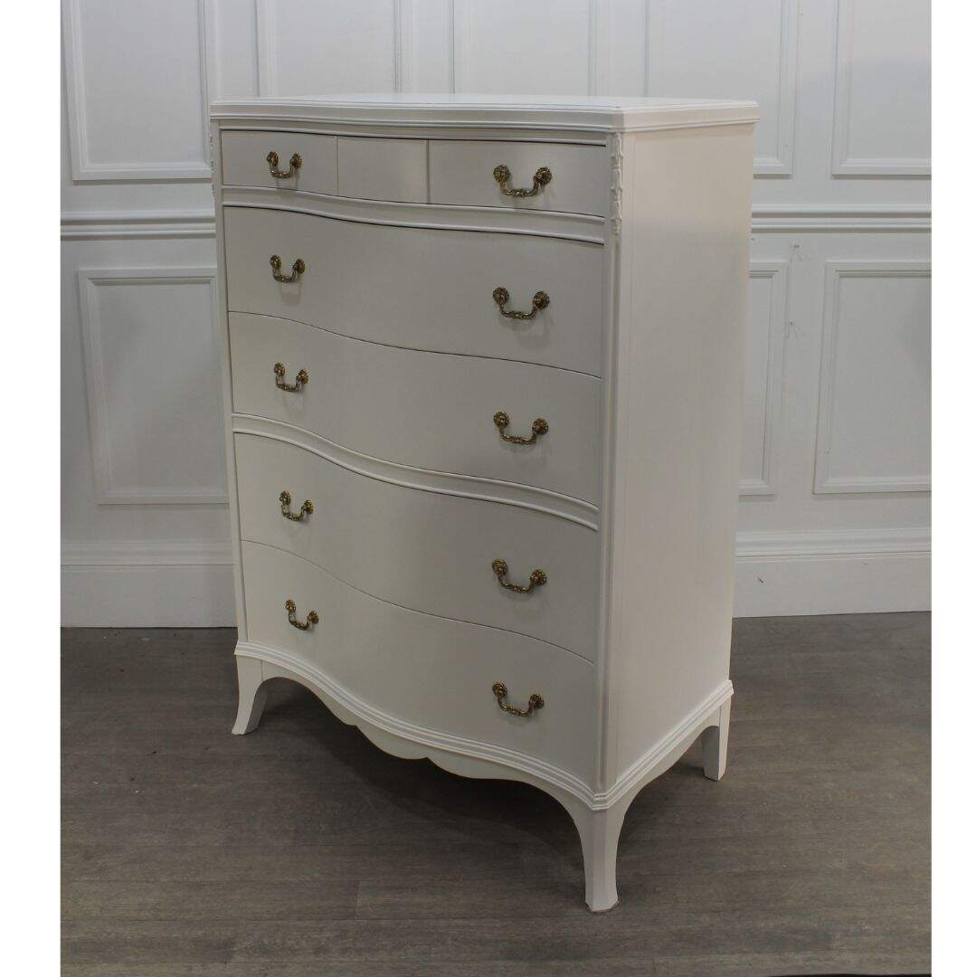 cream serpentine front highboy dresser