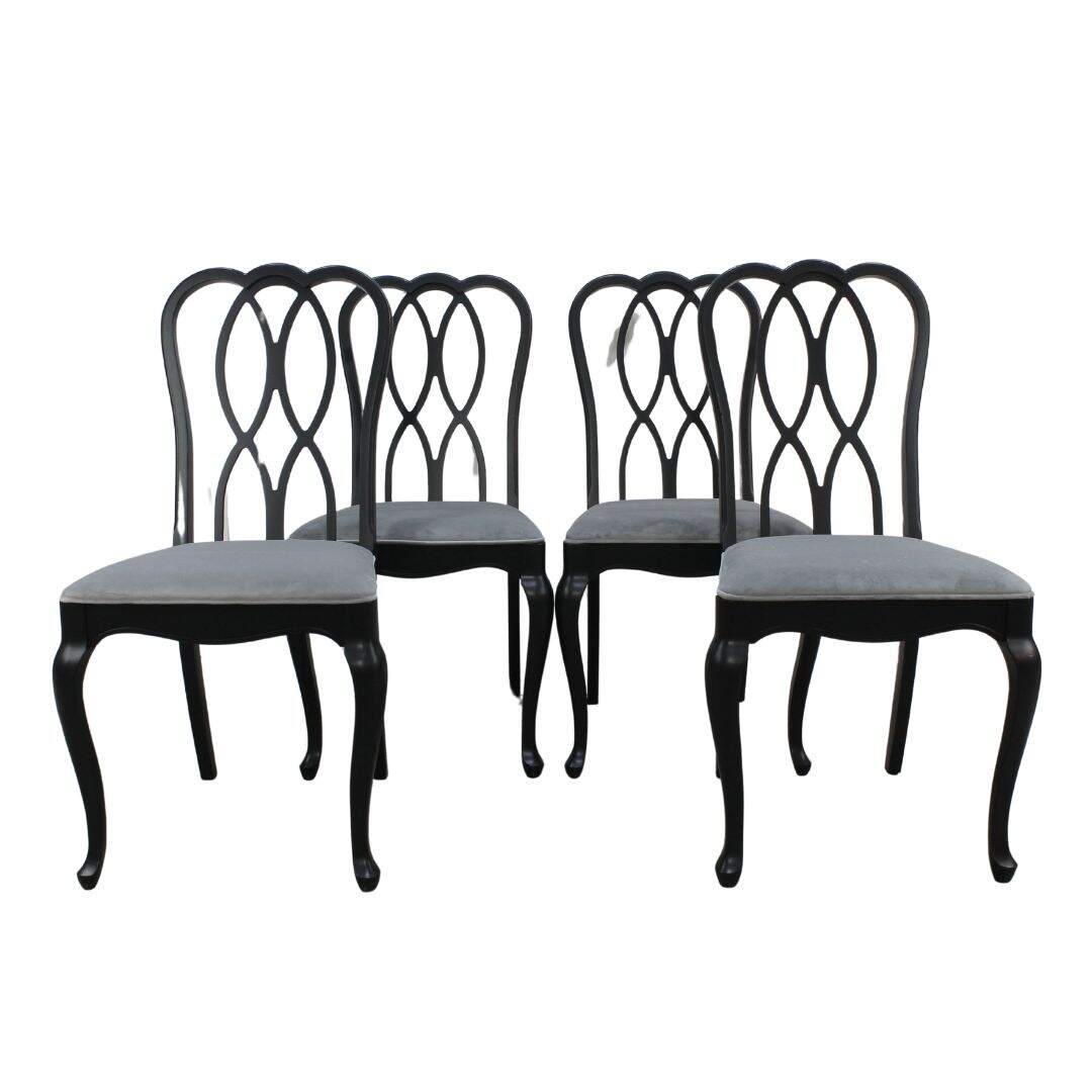 Set of 4 black French provincial dining chairs