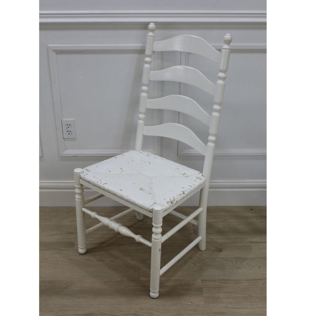 set of 4 white painted country chairs with rush seats