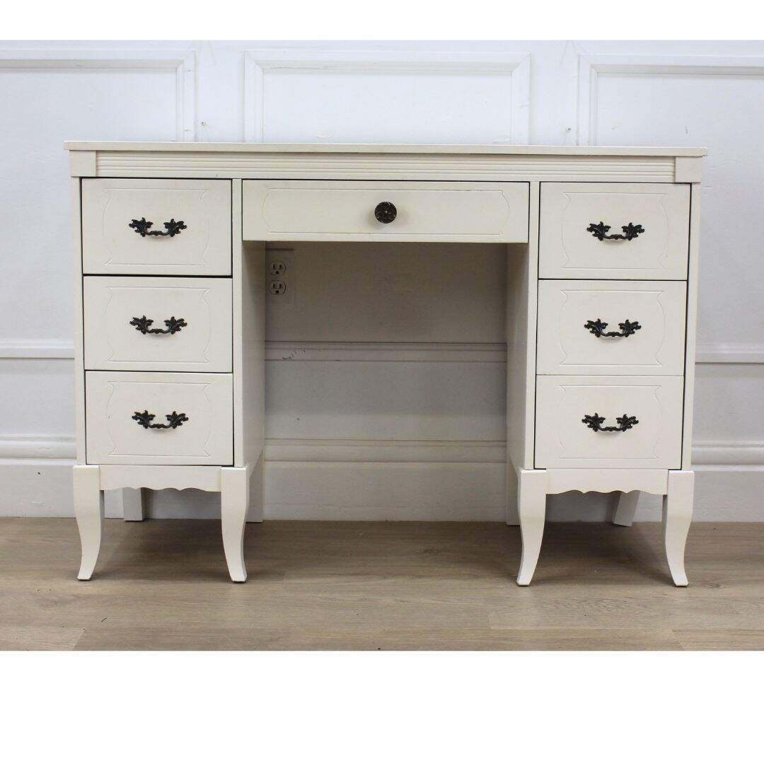 Small French provincial 7 drawer desk, unfinished