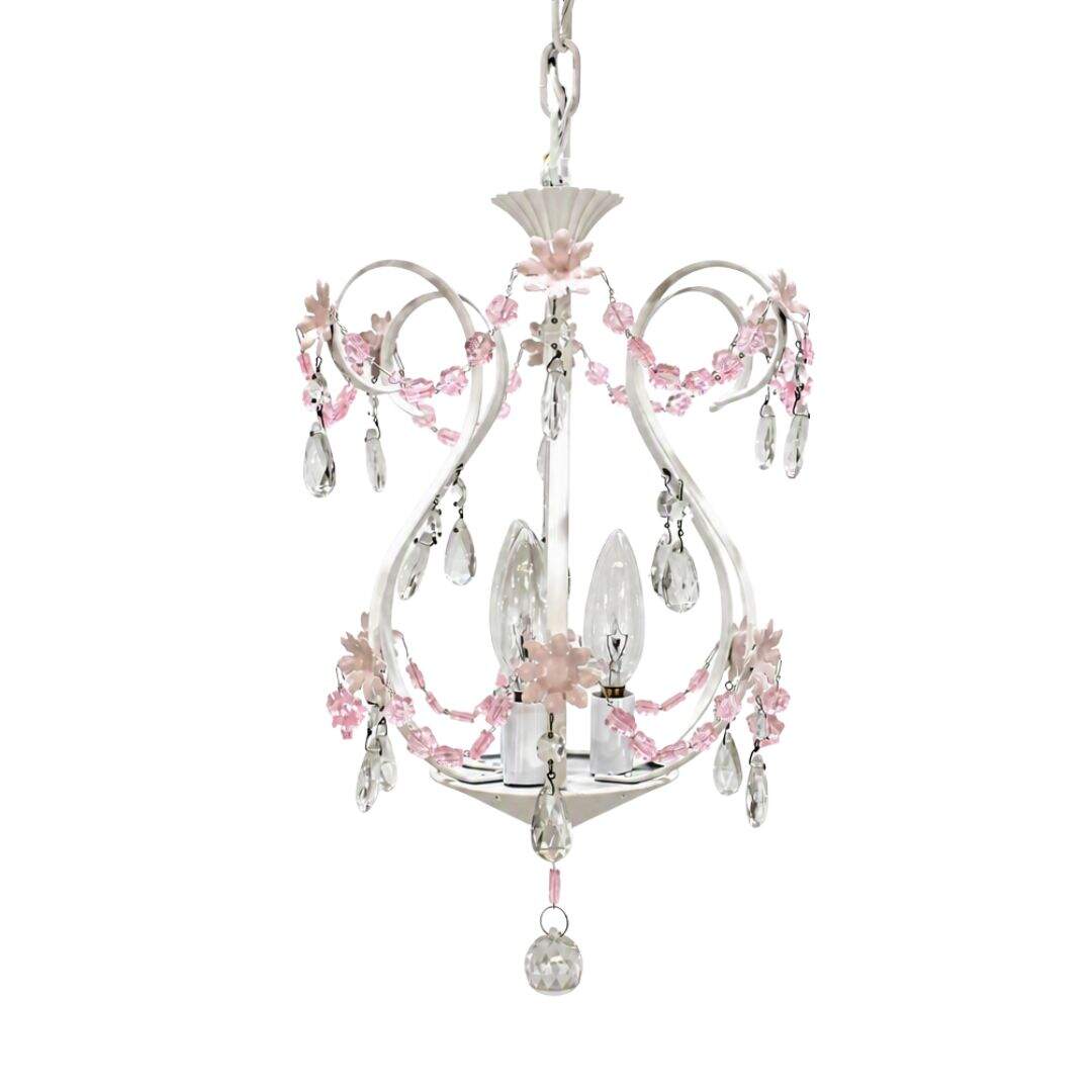 Small white chandelier with pink beads
