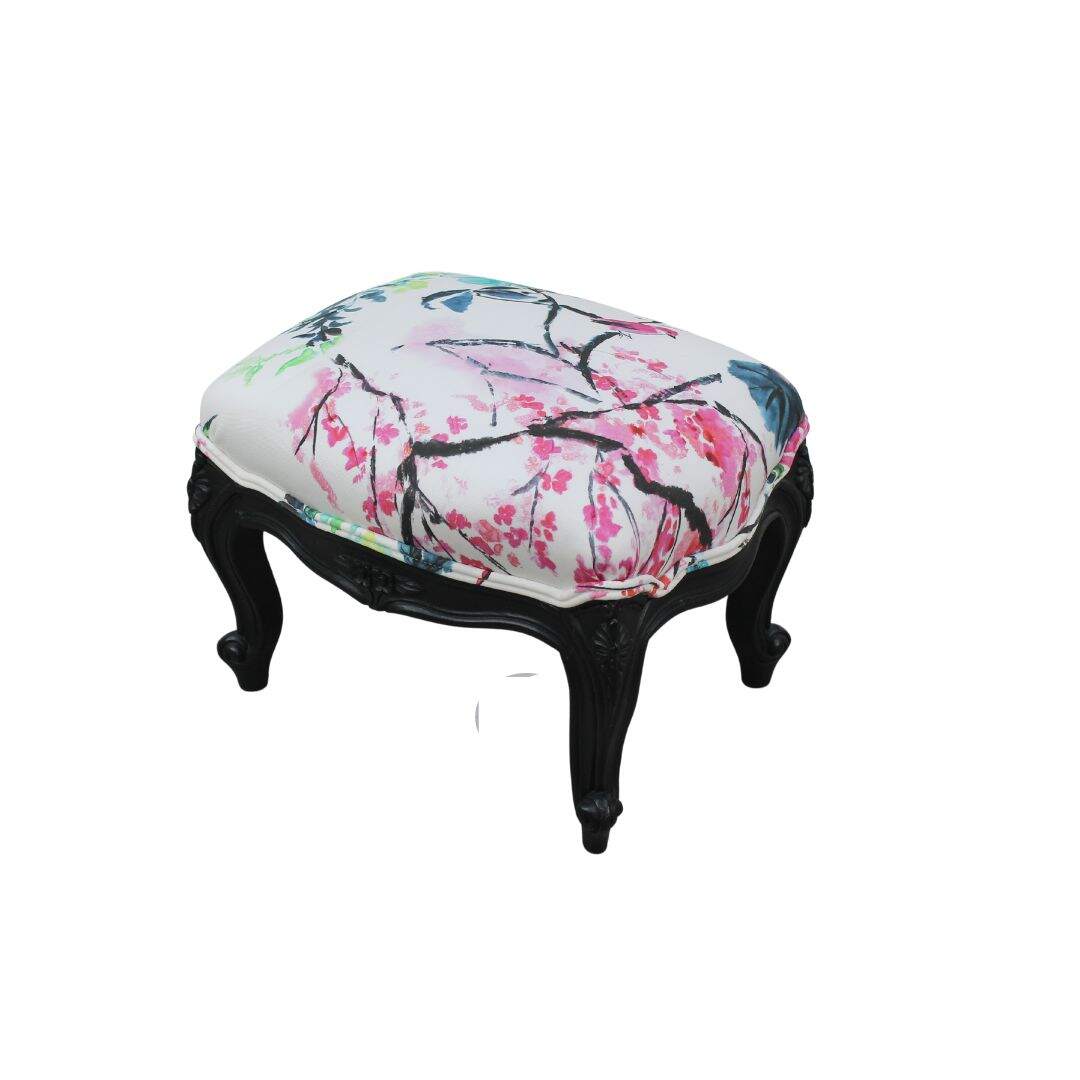 Small footstool with blossom fabric