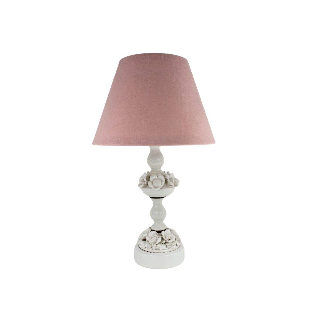 Lamp with ceramic flower base and pink shade