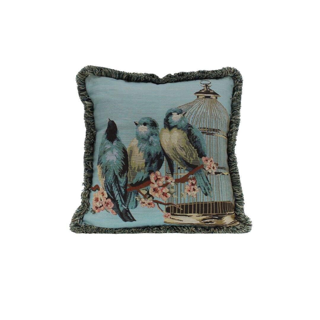 Throw pillow with bird tapestry