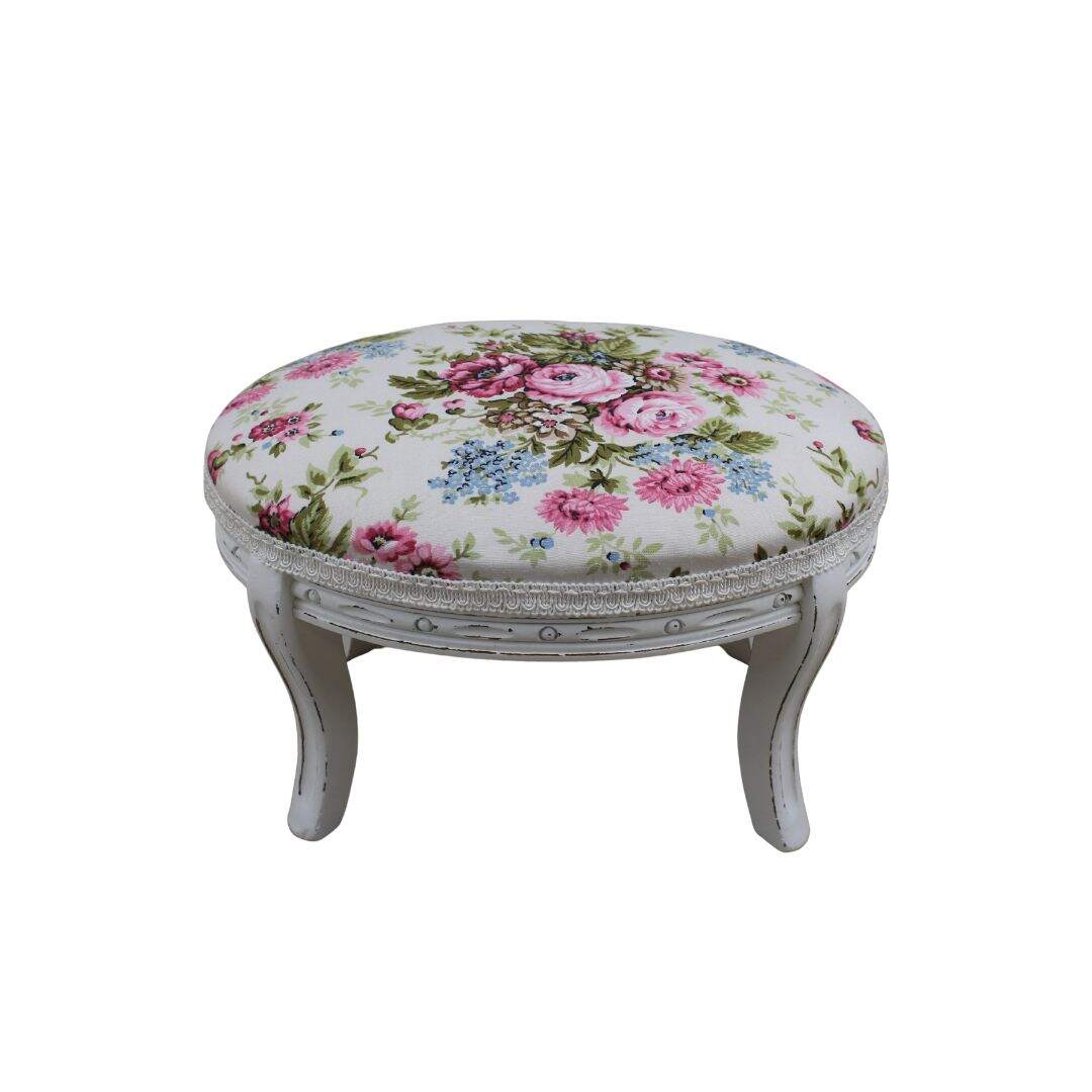tiny oval stool with floral fabric